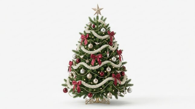 Decorated christmas tree isolated on white background