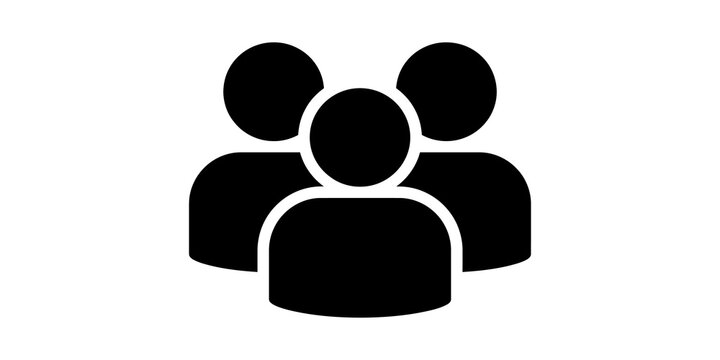 Group user avatars icon featuring three black heads for social media networking.
