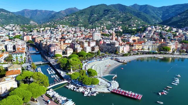 View of Rapallo in the Metropolitan City of Genoa, Liguria, Italy