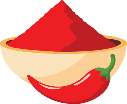 Flat Chili Powder in Bowl Illustration for Indian Cooking, Spices, Seasoning, Food Ingredients and Culinary Design