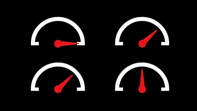 Minimalist speedometers with varying levels against a dark background. Great graphic elements for technology and performance design themes.