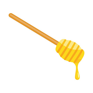 Wooden Honey Dipper with Dripping Golden Sweet Honey