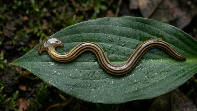 top down hammerhead worm close up at morning light in tropical rainforest malaysia video