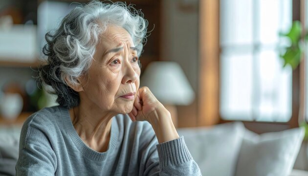 不安げな表情のシニア女性