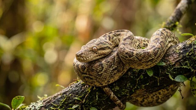 madagascar tree boa close up at morning light in madagascar tropical forest video