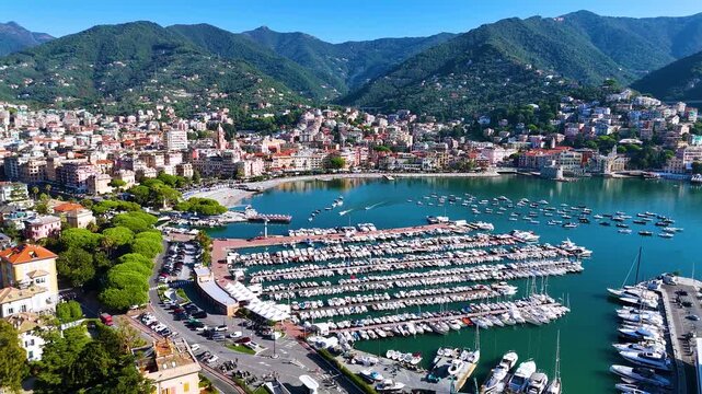 View of Rapallo in the Metropolitan City of Genoa, Liguria, Italy