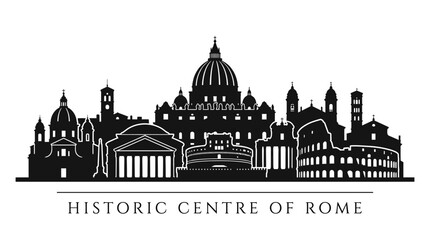 Obraz premium Black silhouette icon of Rome skyline and Vatican City.