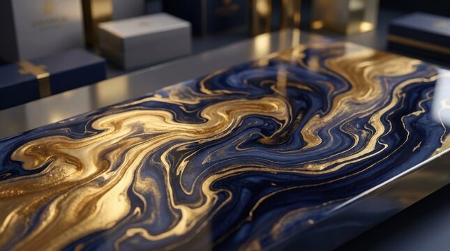 Abstract black and copper liquid paint swirl texture