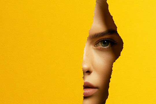 woman behind yellow wallpaper, AI generated