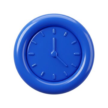 Bright blue analog wall clock isolated on a clean white background showing ten past twelve