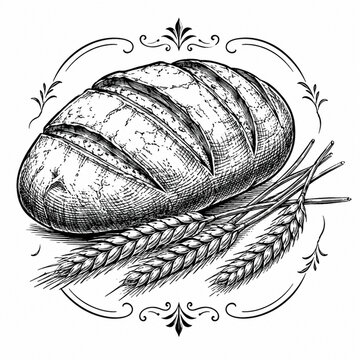Bread Loaf with Wheat Stalks