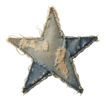 Star-shaped patch made of blue denim fabric on transparent background