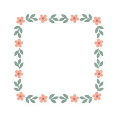 Obraz premium Floral border with peach flowers and green leaves