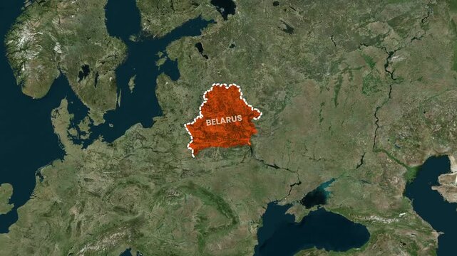 Belarus country map highlighted in bright orange color on satellite earth background motion video footage clip