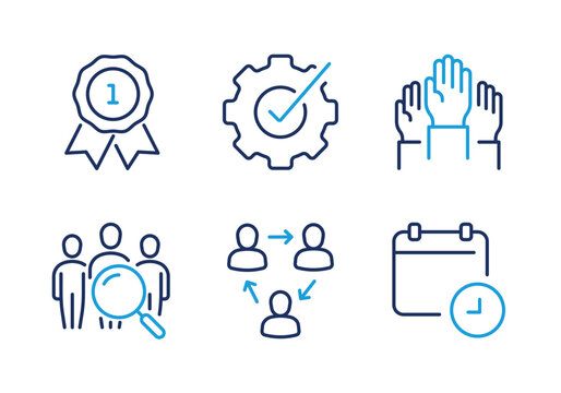 Human Resources and Work Efficiency thin line icon set. Minimal web icons