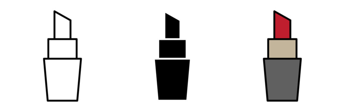 Clean lipstick icon representing lipstick, lip makeup, cosmetics, and beauty products. Designed in stroke, filled, and colored vector styles for makeup, beauty, cosmetics, fashion, and personal care.