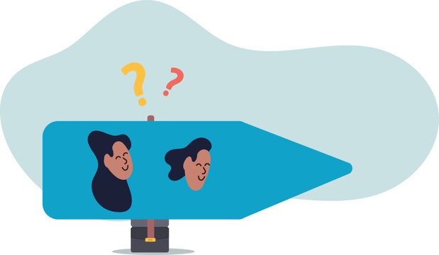 Doubt, unsure or uncertainty, decision to go right way, confusion,life and employment of people.flat design.