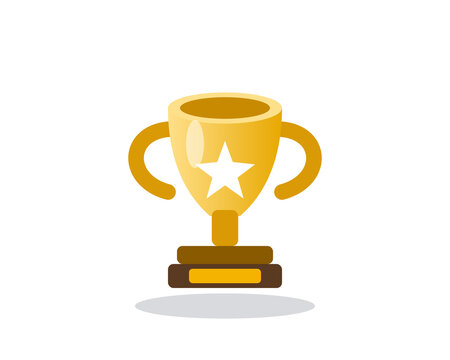 Golden trophy cup with star symbol and brown base isolated on white background
