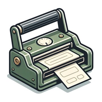 Manual embossing label maker flat vector illustration vintage label printer tool isolated on white background