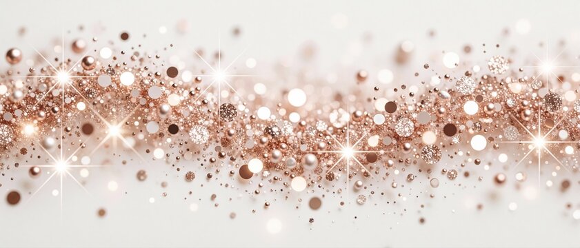 Rose gold glitter sparkle wave on white background