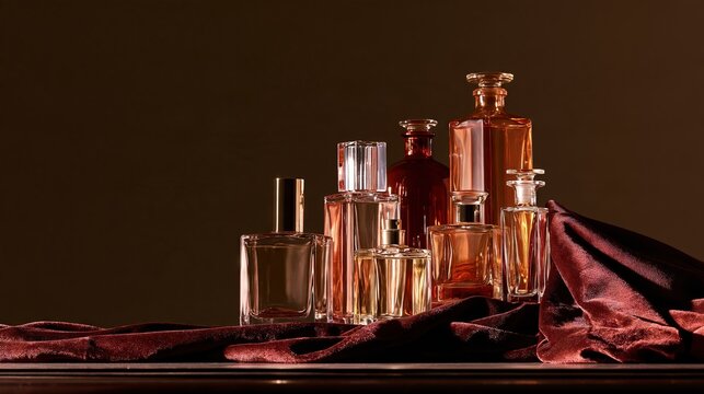 Clustered Perfume Bottles with Golden Amber Tones