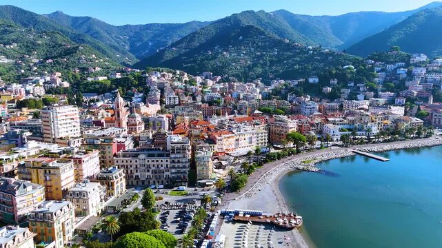 View of Rapallo in the Metropolitan City of Genoa, Liguria, Italy
