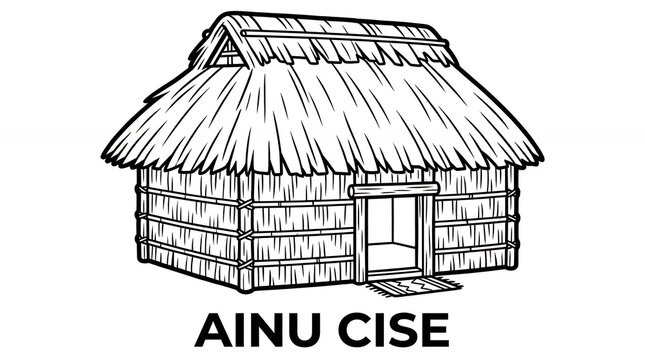 Ainu Cise indigenous Japanese traditional house architectural drawing.