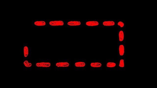Red hand-drawn dashed rectangle animation, sketchy dashed frame overlay on black background