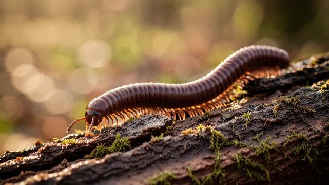 millipede close up at morning light in borneo malaysia rainforest video