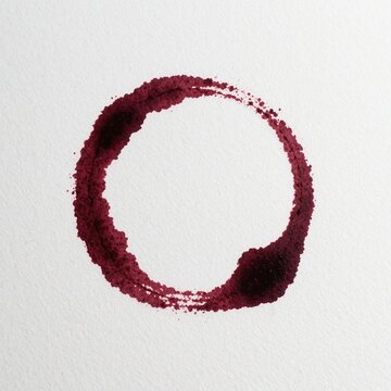 Hand-painted red ink circle on white textured paper