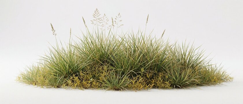 Tuft of green and yellow grass isolated on white background