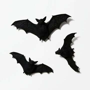 Bat and black bats isolated on white background for spooky halloween holiday decor and scary seasonal party crafts
