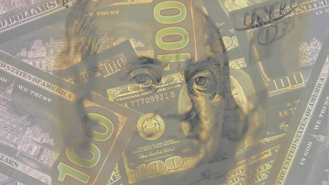 100 Dollar Banknote. Glitch Loop art banner. Money, Inflation and Crisis Concept