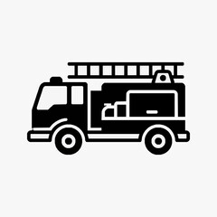 Fototapeta premium Industrial Black and White Line Drawing of a Fire Truck with Ladder and Water Tank with high quality professional line art symbols for modern creative design and digital branding projects
