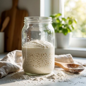 Active Sourdough Starter in a Glass Jar