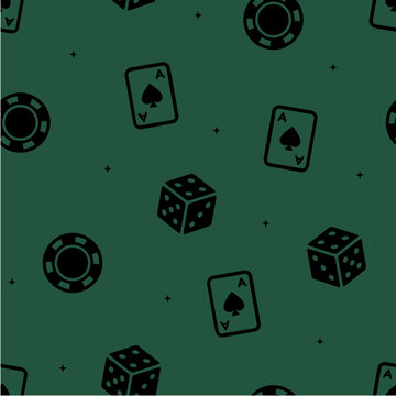 poker chip and 3d dice seamless pattern on casino green background