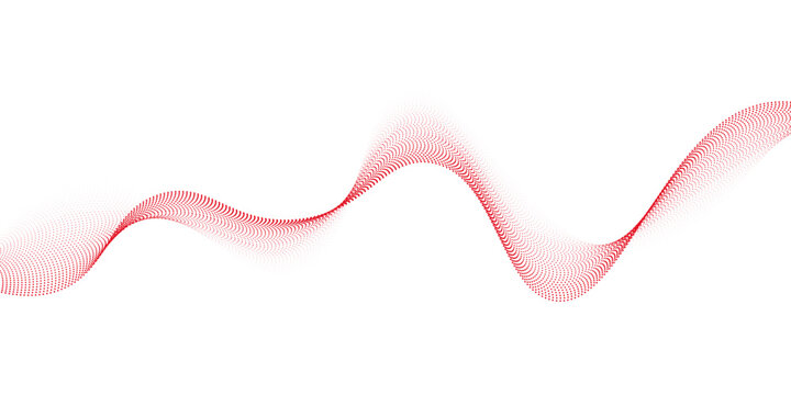 Red dotted wave line pattern. Halftone undulate net background.