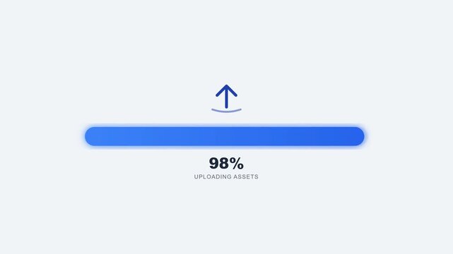 Progress bar animation showing blue loading status for digital assets in smooth motion video footage