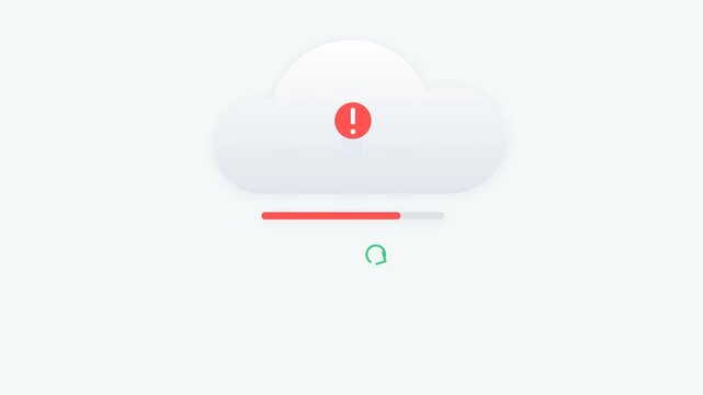 Cloud computing data upload error animation showing failed progress bar icon within a digital interface design