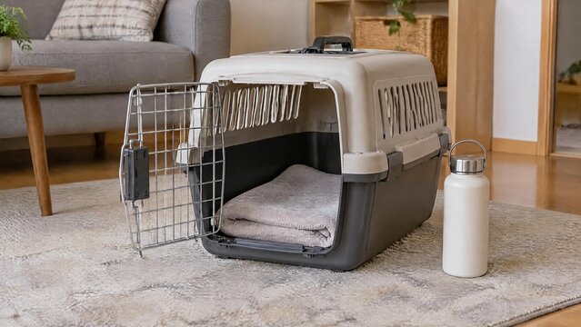 Pet Carrier Prepared with a Folded Towel for Travel