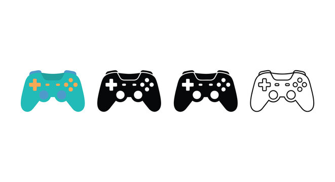 Four game controllers in varying styles against a white background