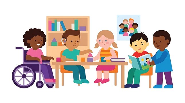 Diverse Children Inclusive Education and Play Illustration