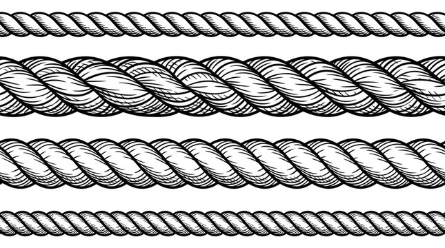 Set of nautical rope borders in vintage engraved style