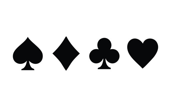 Black playing card suit symbols, spade, diamond, club, and heart