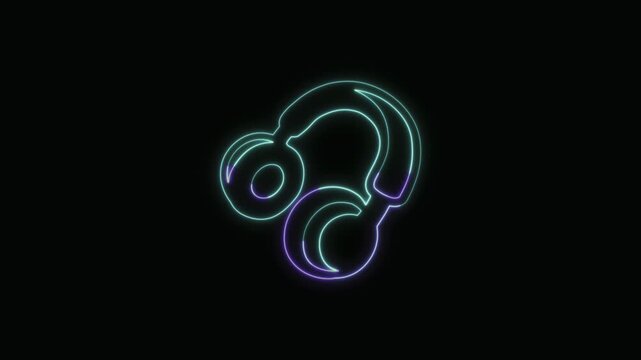  Headphones Icon Neon Seamless Loop 4K with Black Background Animated Promotional Typography for Video Editing