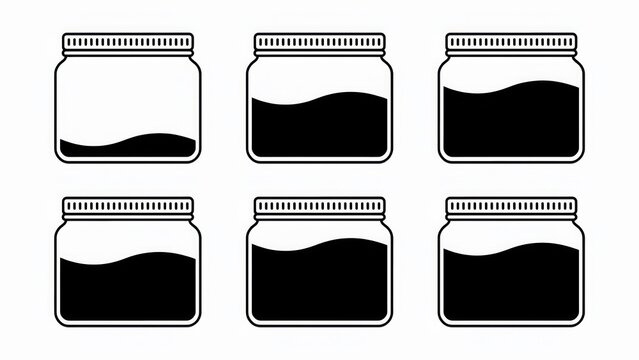 Set of glass jars with different liquid fill levels isolated on white background. Perfect vector graphic for storage and loading icons.