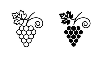 Obraz premium Vector illustration of grapes bunch with leaf and vine tendril icon set on a transparent background