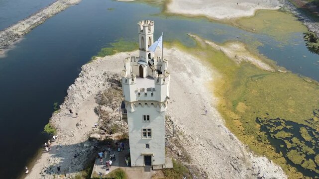 Aerial view of Binger M&auml;useturm on the Rhine River in Bingen, Germany