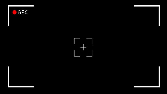 Camera viewfinder recording overlay animation, retro camcorder screen interface with REC indicator on black background