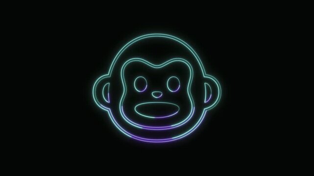  Monkey Icon Neon Seamless Loop 4K with Black Background Animated Promotional Typography for Video Editing